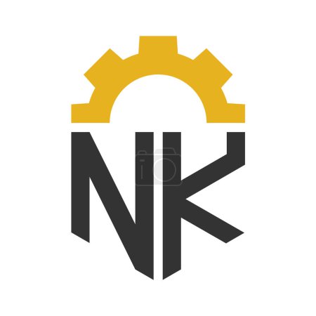 Letter NK Gear Logo Design für Service Center, Reparatur, Fabrik, Industrie, Digital und Mechanik