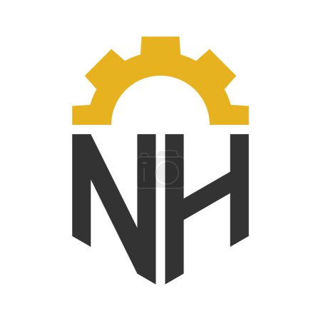 Brief NH Gear Logo Design für Service Center, Reparatur, Fabrik, Industrie, Digital und Mechanik