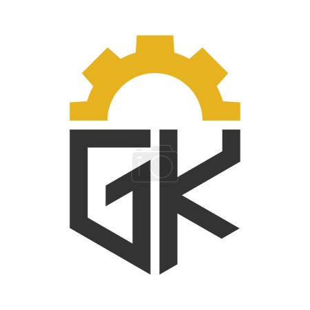 Letra GK Gear Logo Design for Service Center, Repair, Factory, Industrial, Digital and Mechanical Business