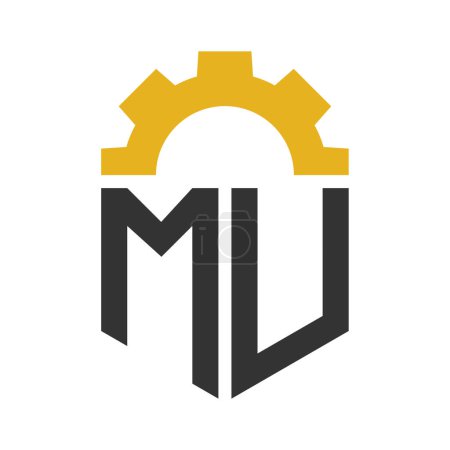 Letter MU Gear Logo Design for Service Center, Repair, Factory, Industrial, Digital and Mechanical Business
