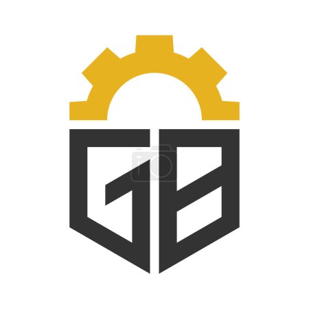 Lettre GB conception de logo d'engrenage pour le centre de service, réparation, usine, entreprise industrielle, numérique et mécanique