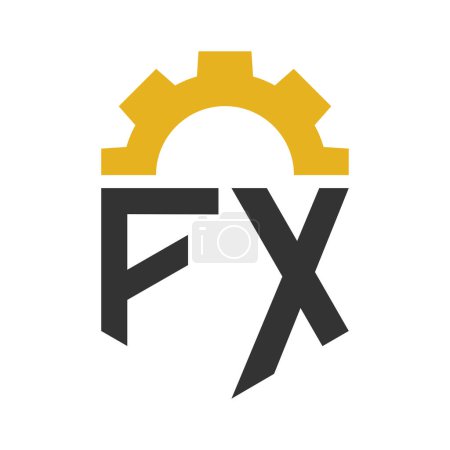 Diseño del logotipo del engranaje de la letra FX para el centro de servicio, reparación, fábrica, negocio industrial, digital y mecánico