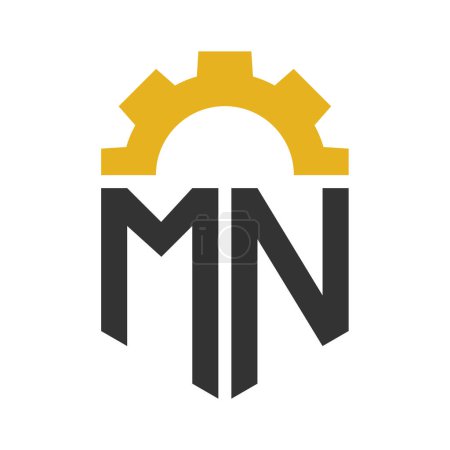 Letra Diseño del logotipo del engranaje de MN para el centro de servicio, reparación, fábrica, negocio industrial, digital y mecánico