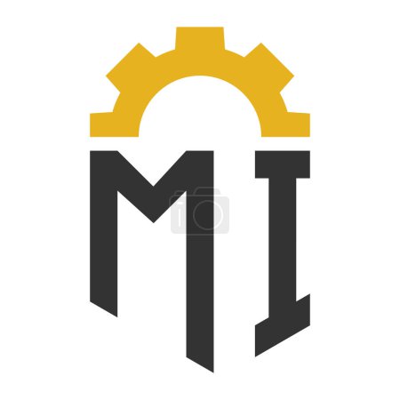 Letter MI Gear Logo Design für Service Center, Reparatur, Fabrik, Industrie, Digital und Mechanik
