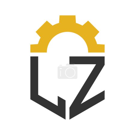 Diseño del logotipo del engranaje de la letra LZ para el centro de servicio, reparación, fábrica, negocio industrial, digital y mecánico