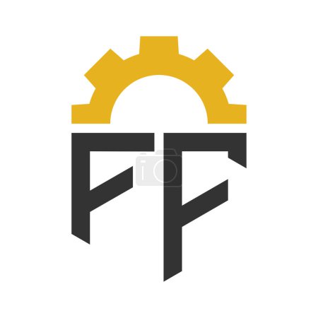 Lettre FF Gear Logo Design pour centre de service, réparation, usine, entreprise industrielle, numérique et mécanique