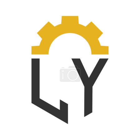 Carta Diseño del logotipo del engranaje LY para el centro de servicio, reparación, fábrica, negocio industrial, digital y mecánico