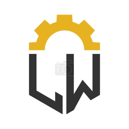 Lettre LW Gear Logo Design pour centre de service, réparation, usine, entreprise industrielle, numérique et mécanique