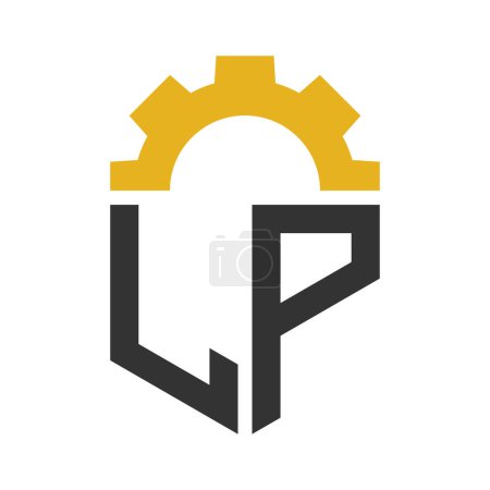 Diseño del logotipo del engranaje de la letra LP para el centro de servicio, reparación, fábrica, negocio industrial, digital y mecánico