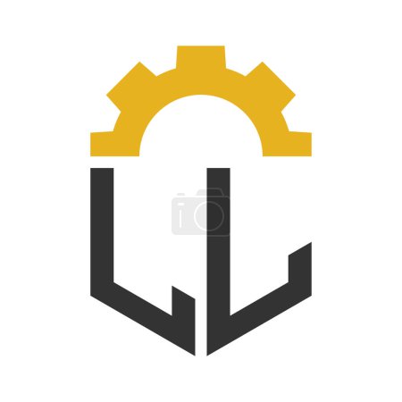 Lettre LL Gear Logo Design pour centre de service, réparation, usine, entreprise industrielle, numérique et mécanique