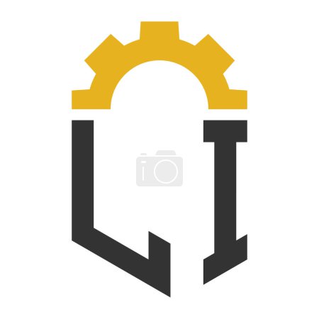 Diseño del logotipo del engranaje de la letra LI para el centro de servicio, reparación, fábrica, negocio industrial, digital y mecánico