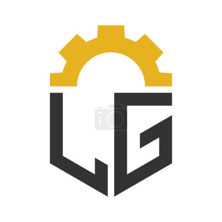 Lettre LG Gear Logo Design pour centre de service, réparation, usine, entreprise industrielle, numérique et mécanique