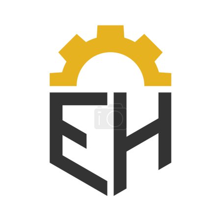 Letter EH Gear Logo Design for Service Center, Repair, Factory, Industrial, Digital and Mechanical Business