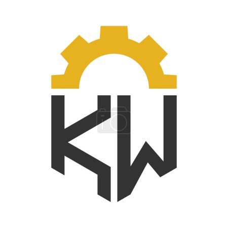 Letter KW Gear Logo Design for Service Center, Repair, Factory, Industrial, Digital and Mechanical Business