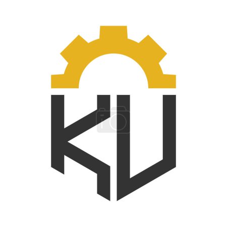 Buchstabe KU Gear Logo Design für Service Center, Reparatur, Fabrik, Industrie, Digital und Maschinenbau