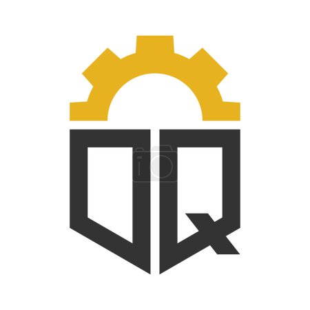 Diseño del logotipo del engranaje de la letra DQ para el centro de servicio, reparación, fábrica, negocio industrial, digital y mecánico