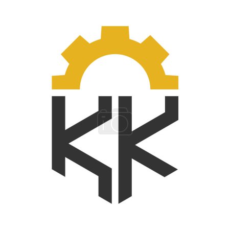 Lettre KK Gear Logo Design pour centre de service, réparation, usine, entreprise industrielle, numérique et mécanique