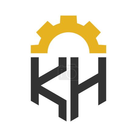 Diseño del logotipo del engranaje de la letra KH para el centro de servicio, reparación, fábrica, negocio industrial, digital y mecánico