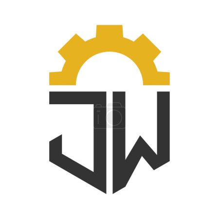 Letter JW Gear Logo Design for Service Center, Repair, Factory, Industrial, Digital and Mechanical Business