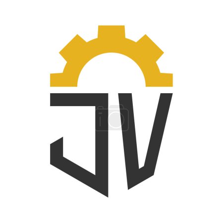 Letter JV Gear Logo Design für Service Center, Reparatur, Fabrik, Industrie, Digital und Mechanik