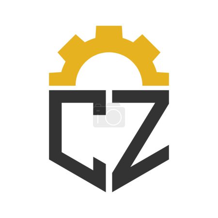 Diseño del logotipo del engranaje de la letra CZ para el centro de servicio, reparación, fábrica, negocio industrial, digital y mecánico