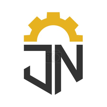 Letter JN Gear Logo Design for Service Center, Repair, Factory, Industrial, Digital and Mechanical Business