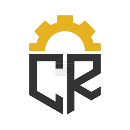 Lettre CR Gear Logo Design pour centre de service, réparation, usine, entreprise industrielle, numérique et mécanique