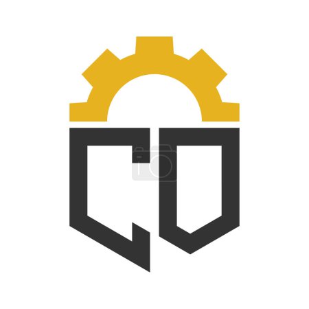 Lettre CO Gear Logo Design pour centre de service, réparation, usine, entreprise industrielle, numérique et mécanique