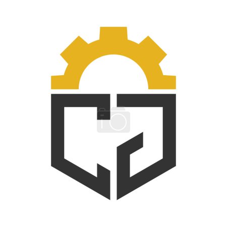 Letter CJ Gear Logo Design for Service Center, Repair, Factory, Industrial, Digital and Mechanical Business