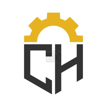 Letra CH Gear Logo Design for Service Center, Repair, Factory, Industrial, Digital and Mechanical Business