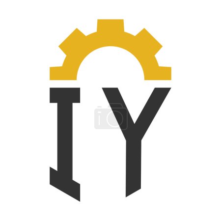 Diseño del logotipo del engranaje de la letra IY para el centro de servicio, reparación, fábrica, negocio industrial, digital y mecánico