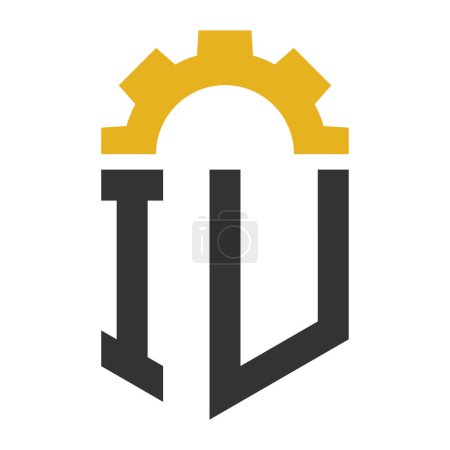 Letter IU Gear Logo Design für Service Center, Reparatur, Fabrik, Industrie, Digital und Mechanik
