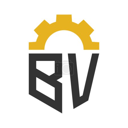 Letter BV Gear Logo Design for Service Center, Repair, Factory, Industrial, Digital and Mechanical Business
