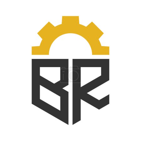 Lettre BR conception de logo d'engrenage pour le centre de service, réparation, usine, entreprise industrielle, numérique et mécanique