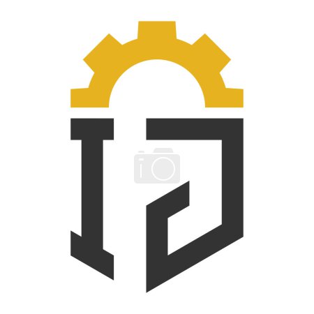 Diseño del logotipo del engranaje de la letra IJ para el centro de servicio, reparación, fábrica, negocio industrial, digital y mecánico