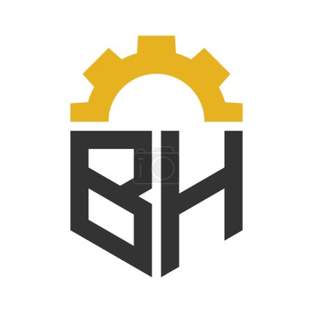 Letter BH Gear Logo Design for Service Center, Repair, Factory, Industrial, Digital and Mechanical Business