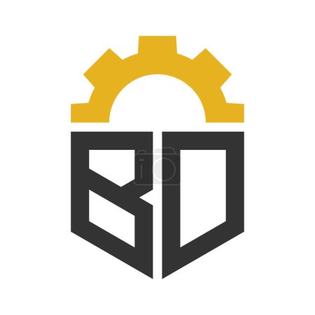 Diseño del logotipo del engranaje de la letra BD para el centro de servicio, reparación, fábrica, negocio industrial, digital y mecánico