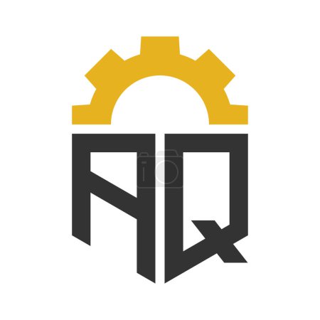 Diseño del logotipo del engranaje de la letra AQ para el centro de servicio, reparación, fábrica, negocio industrial, digital y mecánico