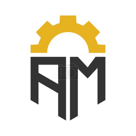 Letter AM Gear Logo Design for Service Center, Repair, Factory, Industrial, Digital and Mechanical Business
