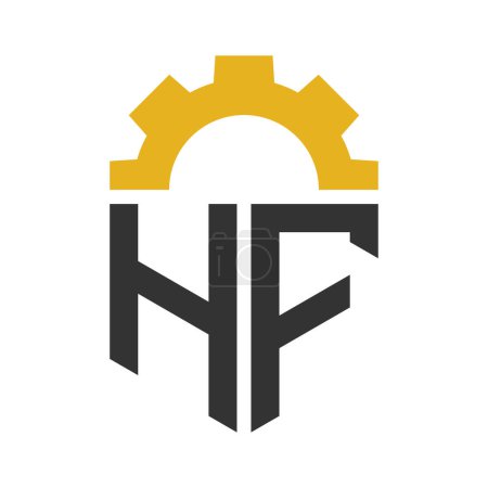 Lettre HF conception de logo d'engrenage pour le centre de service, réparation, usine, entreprise industrielle, numérique et mécanique