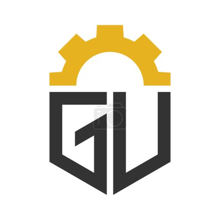 Diseño del logotipo del engranaje de la letra GU para el centro de servicio, reparación, fábrica, negocio industrial, digital y mecánico
