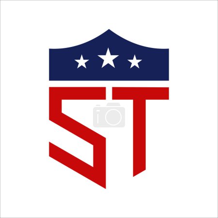 Conception patriotique du logo ST. Lettre ST Patriotic American Logo Design for Political Campaign and any USA Event.