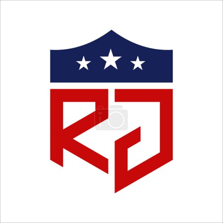 Patriotisches RJ Logo Design. Brief RJ Patriotic American Logo Design für politische Kampagne und jedes Ereignis in den USA.