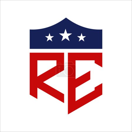 Patriotisches RE Logo Design. Brief RE Patriotic American Logo Design für politische Kampagne und jedes Ereignis in den USA.