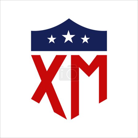 Diseño patriótico del logotipo de XM. Carta XM Patriotic American Logo Design para la Campaña Política y cualquier Evento de EE.UU..