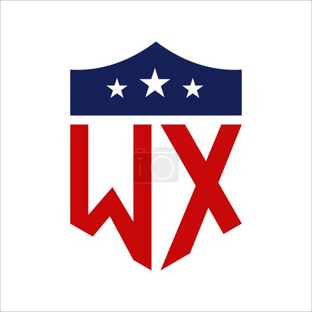 Diseño patriótico del logotipo de WX. Carta WX Patriotic American Logo Design para la campaña política y cualquier evento de EE.UU..
