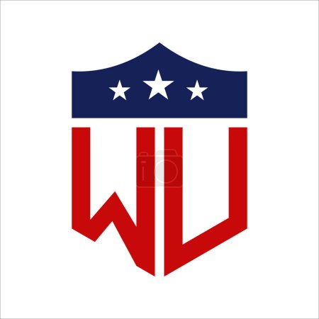 Diseño patriótico del logotipo de WU. Carta WU Patriotic American Logo Design for Political Campaign y cualquier evento de EE.UU..
