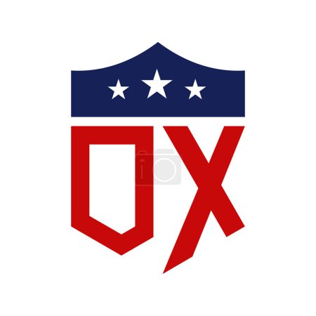 Patriotisches OX Logo Design. Letter OX Patriotic American Logo Design für politische Kampagne und jedes Ereignis in den USA.