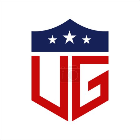 Diseño patriótico del logotipo de UG. Carta UG Patriotic American Logo Design para la Campaña Política y cualquier Evento de EE.UU..