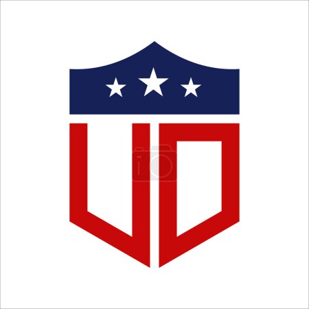 Diseño patriótico del logotipo de UD. Carta UD Patriotic American Logo Design for Political Campaign y cualquier evento de EE.UU..